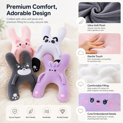🐷Kids Car Neck Pillow - Soft Plush Pig Design, Car Seat  Attachment