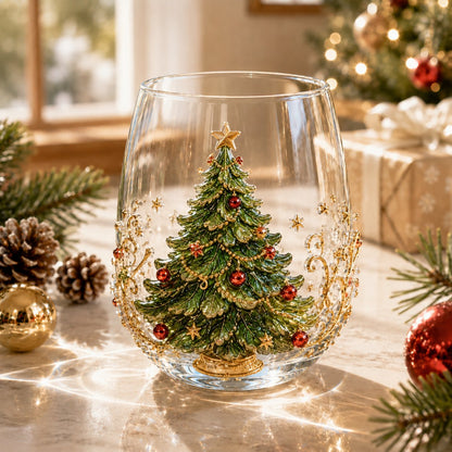 🎅🎄 3D Christmas Glass Art Cup | Luxury Raised Holiday Glassware for Drinks, Decor & Christmas Gifts 🎁
