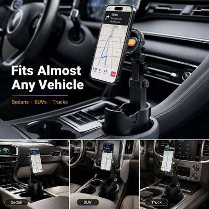 🔥Car Cup Holder Phone Mount – 360° adjustable, strong N52 magnet, one-handed operation, fits all phones, stable magnetic and clamp models for safe driving