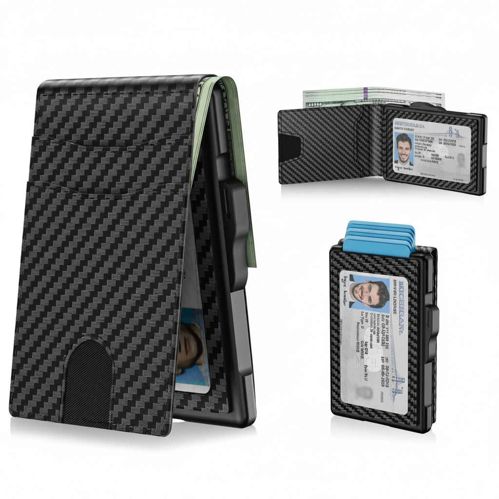 🔥Minimalist Pop-Up Wallet for Men – RFID Blocking Aluminum Card Holder with Cash Slot, ID Window & Leather Front Pocket