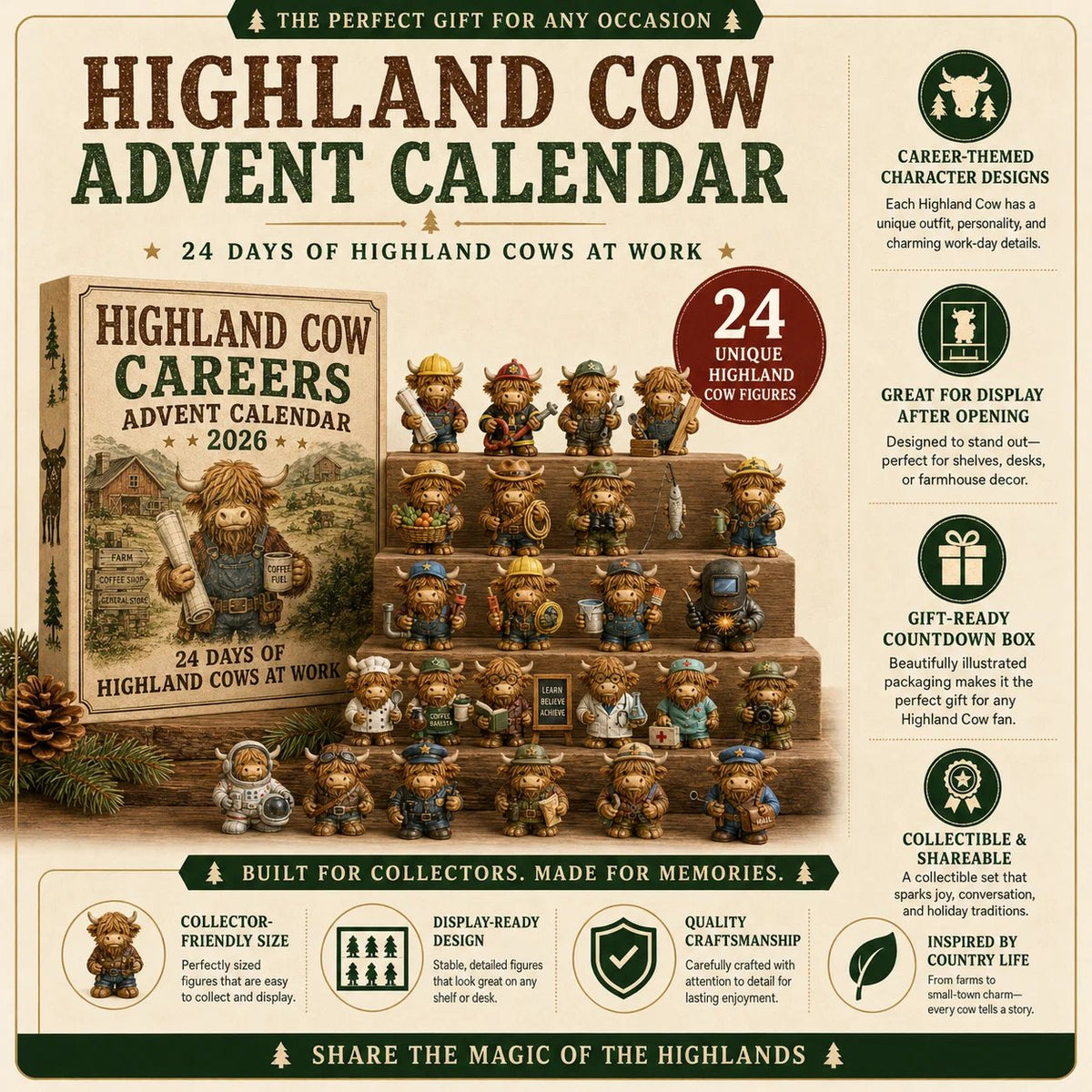 🐮 LAST DAY 49% OFF – 24 Days of Highland Cow Careers Advent Calendar | 24 Unique Collectible Highland Cows with Adorable Jobs, Tiny Accessories & Daily Christmas Surprises 🎄✨