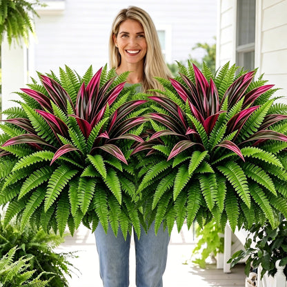 💥Summer Special🔥 UV‑Resistant Artificial Fern & Red Dracaena, Lush Full Fade‑Proof Decorative Plants
