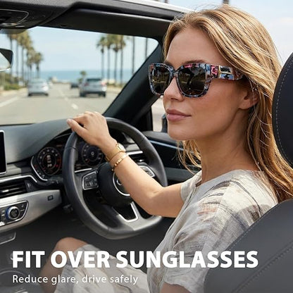 🕶️ Polarized Fit Over Sunglasses for Women – UV400 Protection Floral Frame Wear Over Prescription Glasses
