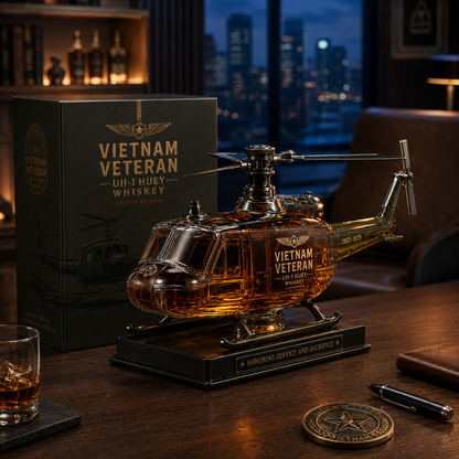 🎖️Vietnam Veteran UH-1 Huey Helicopter 1965-1975 Whiskey Bottle 🚁