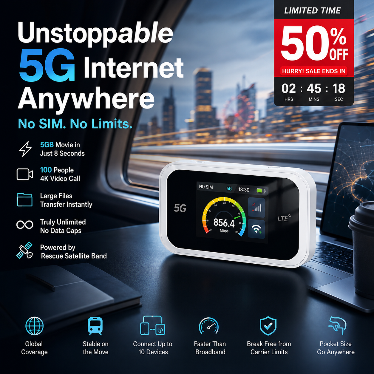 🔥2026 HOT SALE｜50K+ SOLD! 50% OFF! Portable Mobile Hotspot, Full‑Coverage Anywhere. No Contract, No Setup, Stay Connected On‑the‑Go!