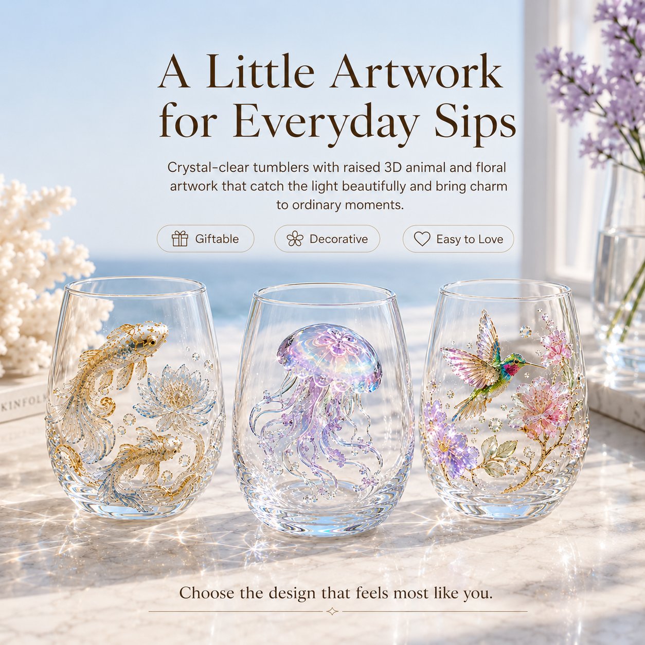 🔥 LAST DAY 49% OFF – ✨ 3D Animal Floral Glass Tumbler | For Prettier Sips, Sunlight-Catching Details, Nature Charm & Elegant Everyday Drink Vibes 🌸🐾