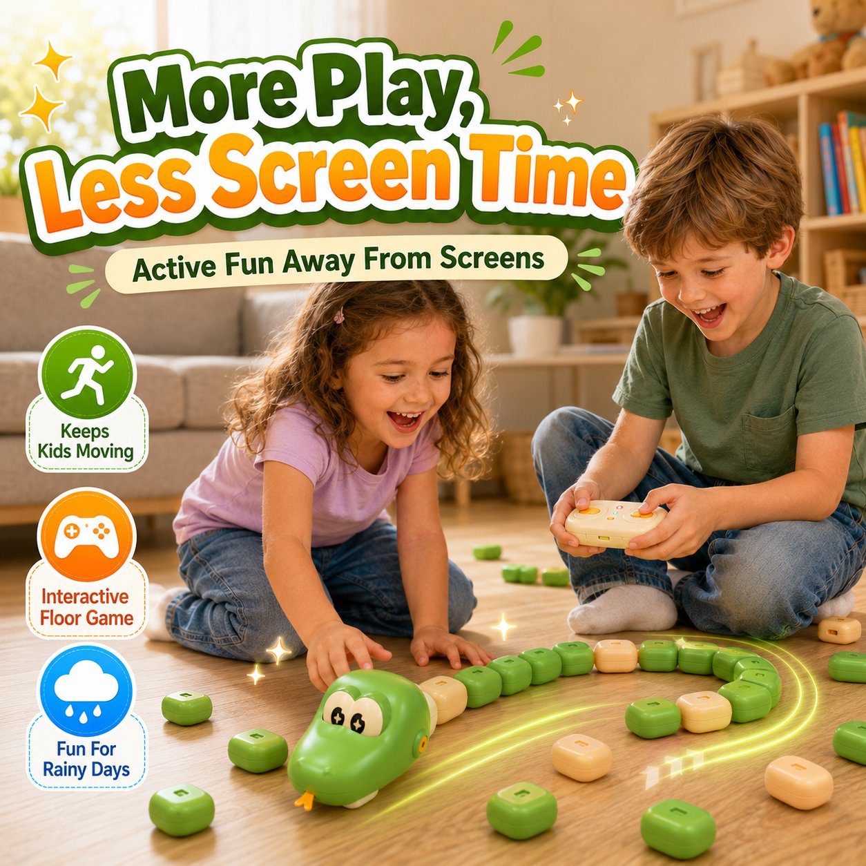 🐍Remote Control Snake Block‑Collecting Game, RC Snake Interactive Toy, Fun Block‑Stacking Collecting Game Toy for Kids & Family Party