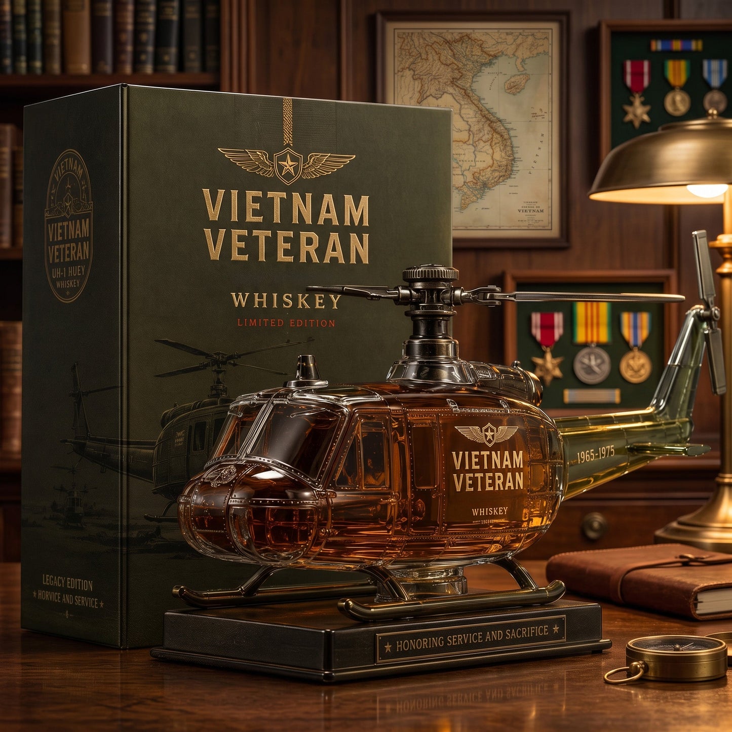 Vietnam Veteran Military Helicopter 1965-1975 Whiskey Bottle