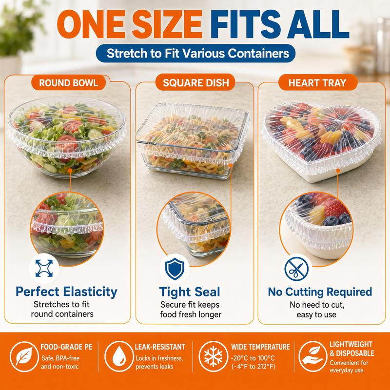 100Pcs Medium Reusable Elastic Plastic Bowl Covers - Kitchen Bread Proofing,