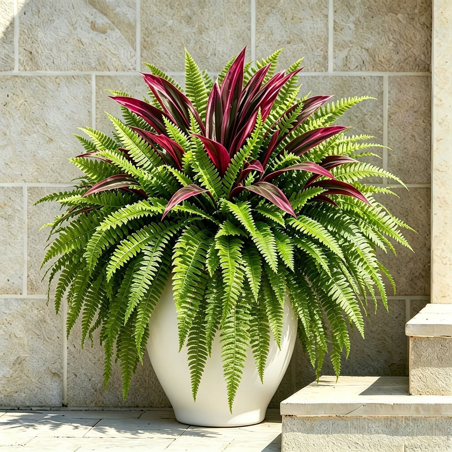 💥Summer Special🔥 UV‑Resistant Artificial Fern & Red Dracaena, Lush Full Fade‑Proof Decorative Plants