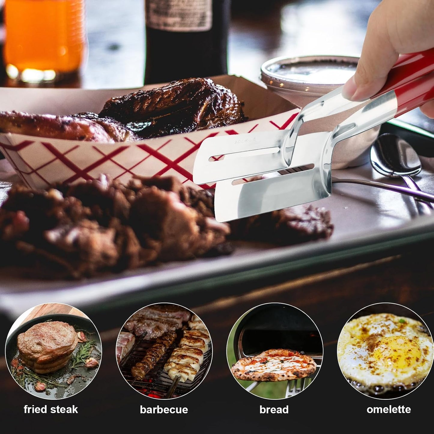 🔥3-in-1 Stainless Steel Kitchen Tongs, BBQ Grill Tongs with Flipper &  Turner