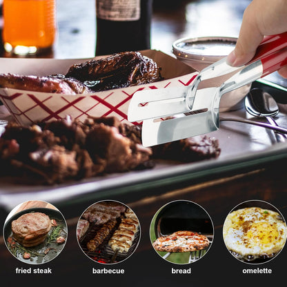 🔥3-in-1 Stainless Steel Kitchen Tongs, BBQ Grill Tongs with Flipper &  Turner