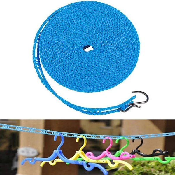 🔥Adjustable Windproof Clothesline with Hooks - Portable Heavy Duty Travel Laundry Line for Outdoor, Backyard, Camping & Indoor Drying