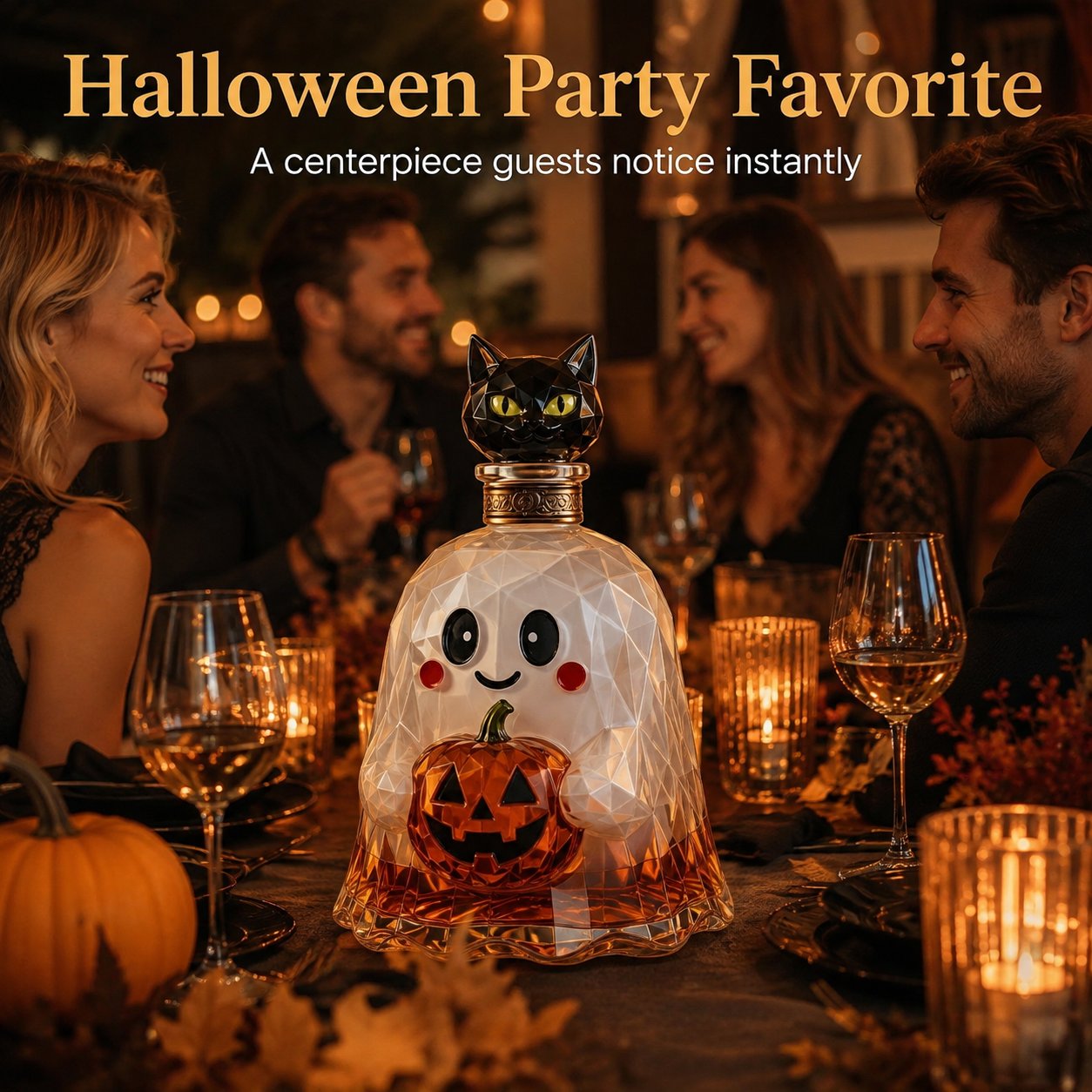 Ghost Pumpkin Halloween Decanter 🎃 Spooky Glass Whiskey  Bottle