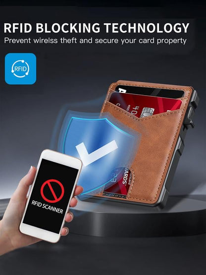 💼🔒Premium Aluminum RFID Blocking Men’s Minimalist Wallet — Pop‑Up Card Holder, Money Clip & ID Window