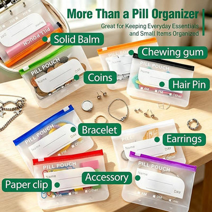 💊A8 Waterproof Pill Pouch Set, 7‑14 Day Medicine & Vitamin Storage, Crush‑Resistant Waterproof Pill Case Shell