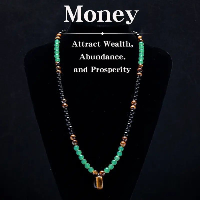 ✨ Money Attraction Necklace With GreenAventurine & Tiger Eye Pendant Healing Crystal  Stone