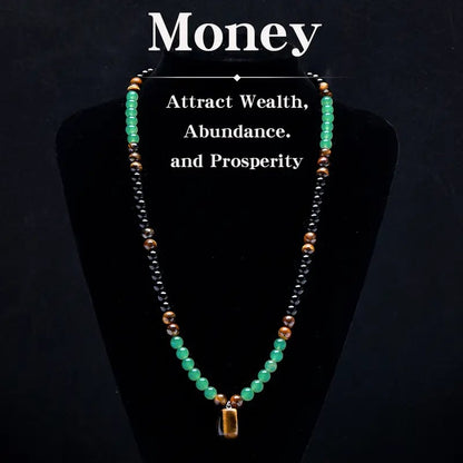 ✨ Money Attraction Necklace With GreenAventurine & Tiger Eye Pendant Healing Crystal  Stone