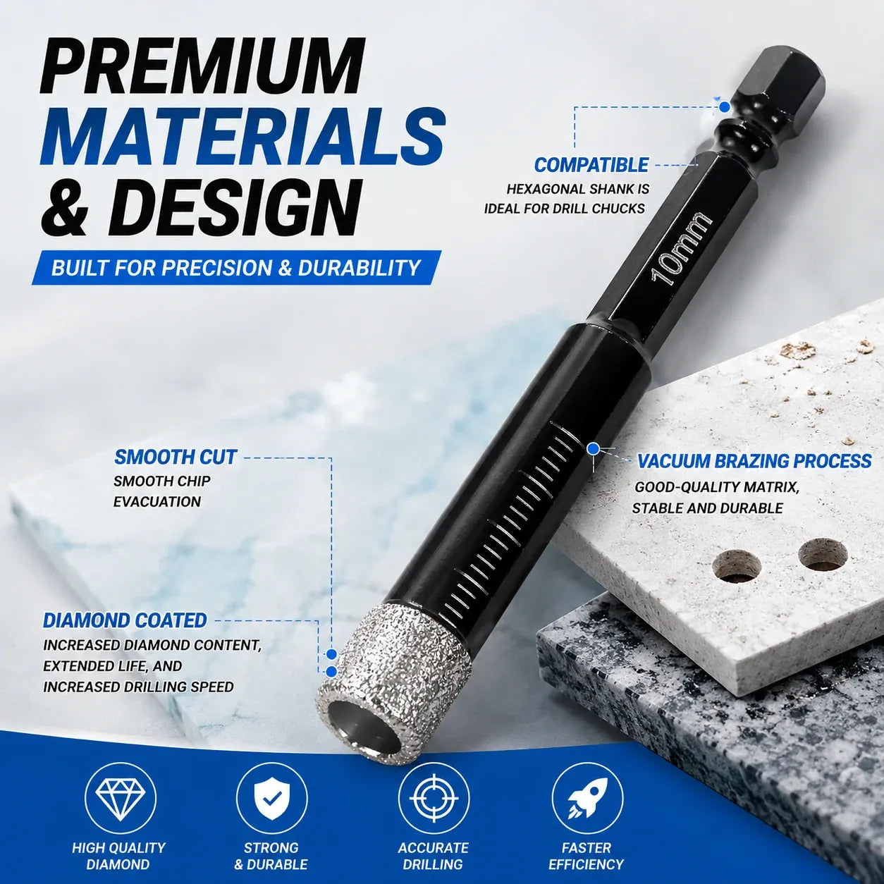 🔥6 Pcs Diamond Drill Bits Set, 1/4 5/6 3/8 1/2 Inch Brazed Diamond Drill Bits for Precision Drilling in Tile Ceramic Glass Granite Marble Masonry