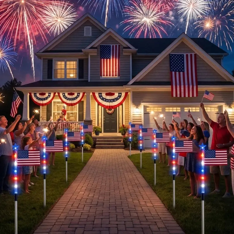 8-Piece Flag Light Set – 4th of July Decorations with 8 Lighting Modes – Ideal for Independence Day Pathways, Gardens, and Yard Decor