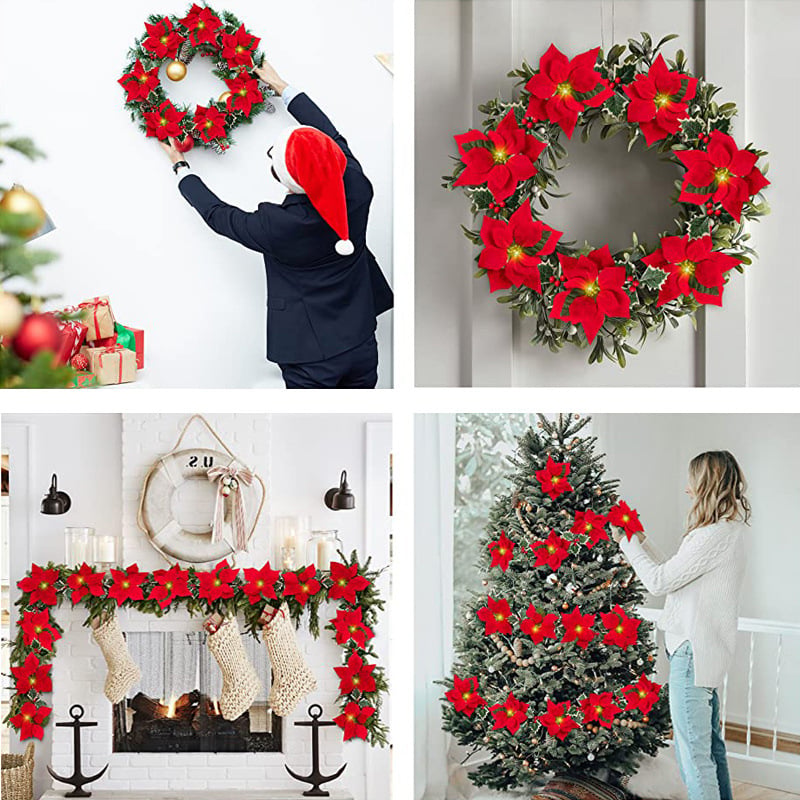 🎄✨Christmas Poinsettia LED Garland String Lights, Holiday Xmas Decor