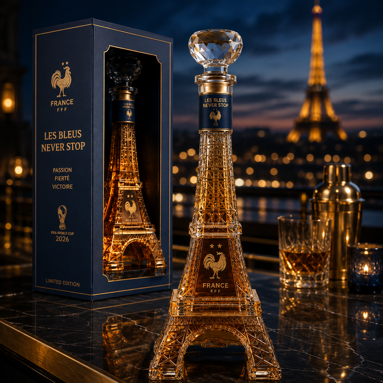 🗼France Football Eiffel Tower Whiskey Decanter | Sports‑Themed Bar Collectible