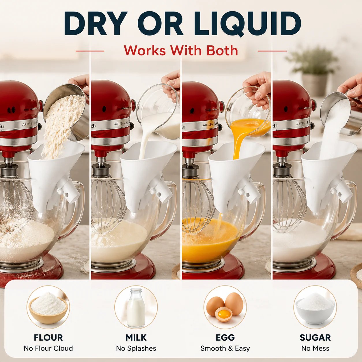 2 PCS 🥣 No-Mess Stand Mixer Pouring Funnel – Perfect Fit for KitchenAid Tilt-Head Mixers