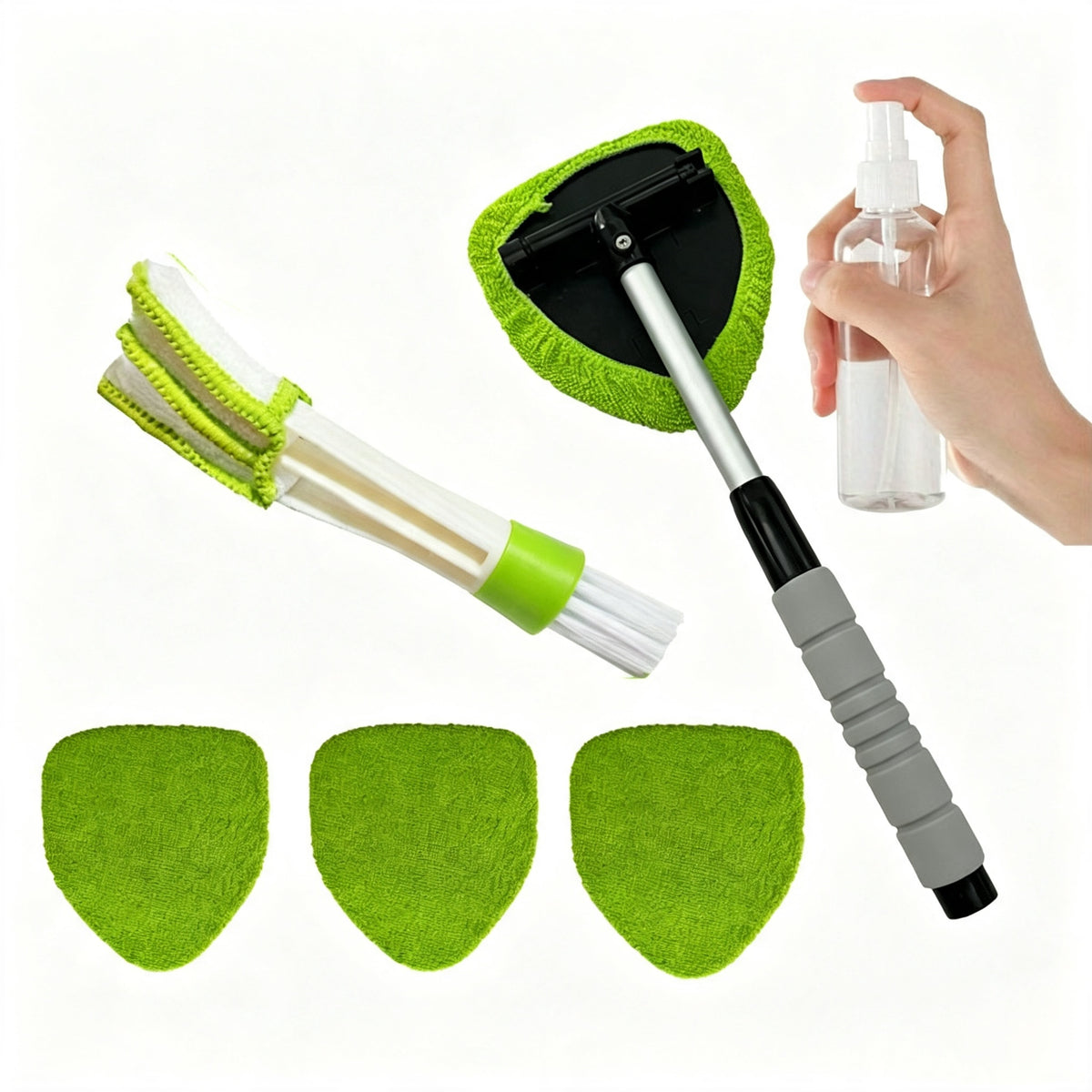 💥 💥 🔥 Windshield Cleaning Tool, Microfiber Car Window Cleaner with 3 Reusable and Washable Microfiber Pads and Extendable Handle