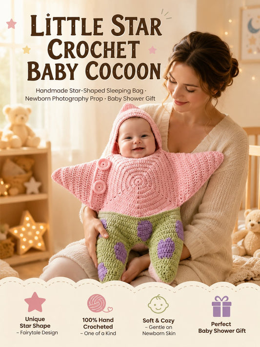 ⭐ Handmade Crochet Starfish Baby Swaddle Sleeping Bag — A Cozy Little Star Wrap For Your Newborn’s Sweetest Moments 🌙 ✨