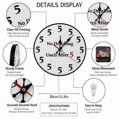 🔥Limited-Time 49% OFF 🔥Funny "No Drinking Until After 5" Round Wall  Clock
