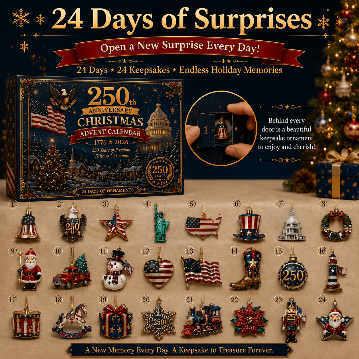 🗽🇺🇸 250th Anniversary Christmas Advent Calendar 🎁BUY 2 ✈ FREE SHIPPING