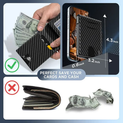 🔥Minimalist Pop-Up Wallet for Men – RFID Blocking Aluminum Card Holder with Cash Slot, ID Window & Leather Front Pocket