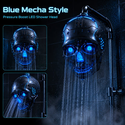🚿👾Cyber Mecha Skull Color Changing LED Pressure Boost Shower Head