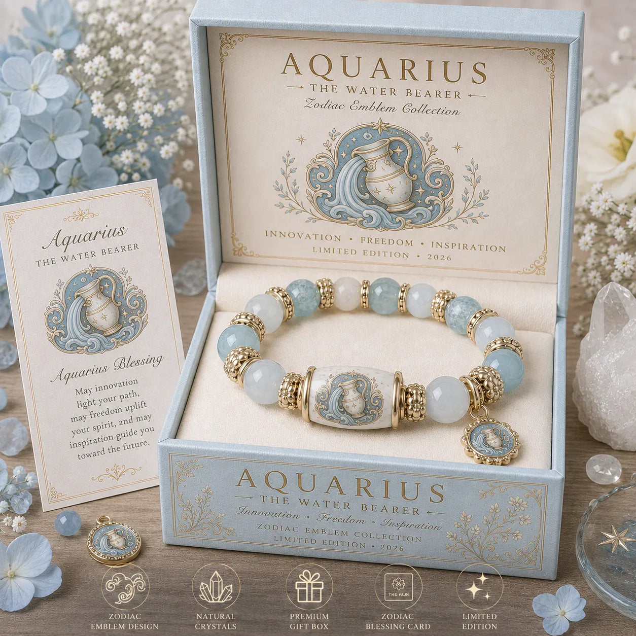 🔥🔥Limited Edition💫 12 Zodiac Bracelet – Natural Chalcedony, Your Sign, Your Energy