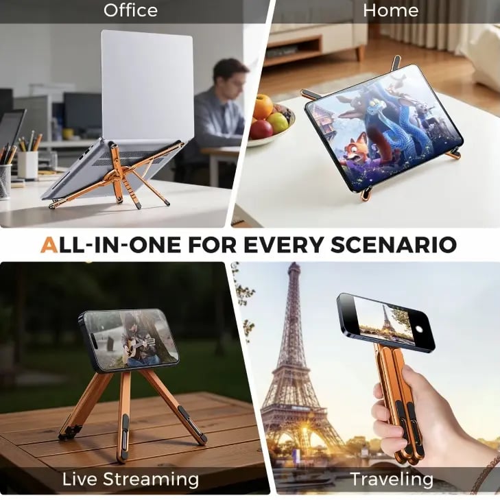 2-in-1 MagSafe Laptop Stand for Desk – Foldable Aluminum Computer Riser with Magnetic Phone Mount – Portable Holder Hub for MacBook, iPhone & iPad ✨🚀