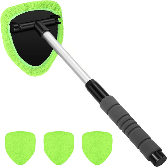 💥 💥 🔥 Windshield Cleaning Tool, Microfiber Car Window Cleaner with 3 Reusable and Washable Microfiber Pads and Extendable Handle