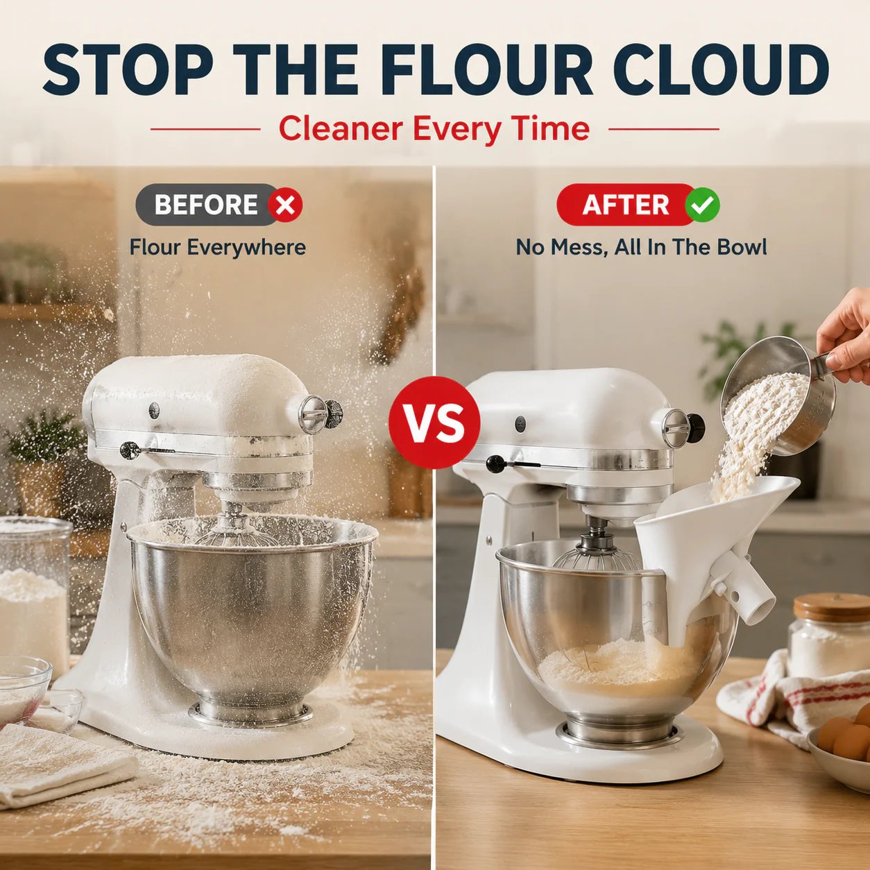 2 PCS 🥣 No-Mess Stand Mixer Pouring Funnel – Perfect Fit for KitchenAid Tilt-Head Mixers