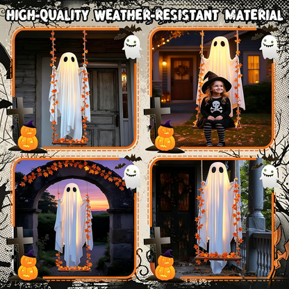 👻✨LED Hanging Ghost Swing Decoration, 5FT Remote Controlled Halloween Outdoor Hanging Decor🎃