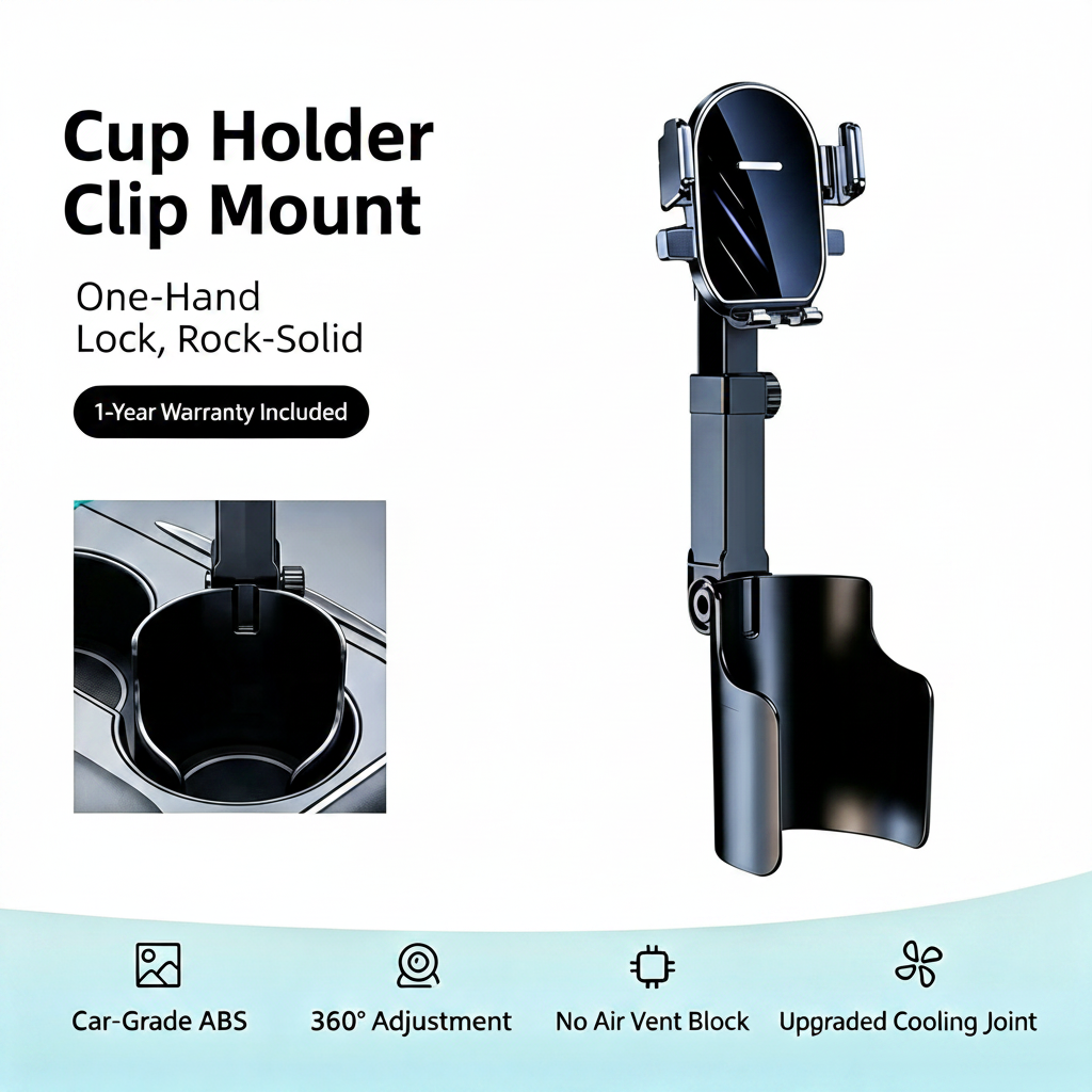 🔥Car Cup Holder Phone Mount – 360° adjustable, strong N52 magnet, one-handed operation, fits all phones, stable magnetic and clamp models for safe driving