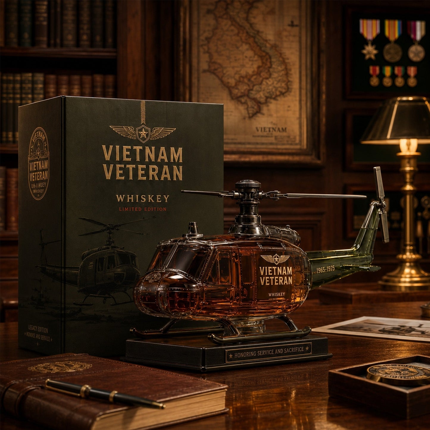 Vietnam Veteran Military Helicopter 1965-1975 Whiskey Bottle