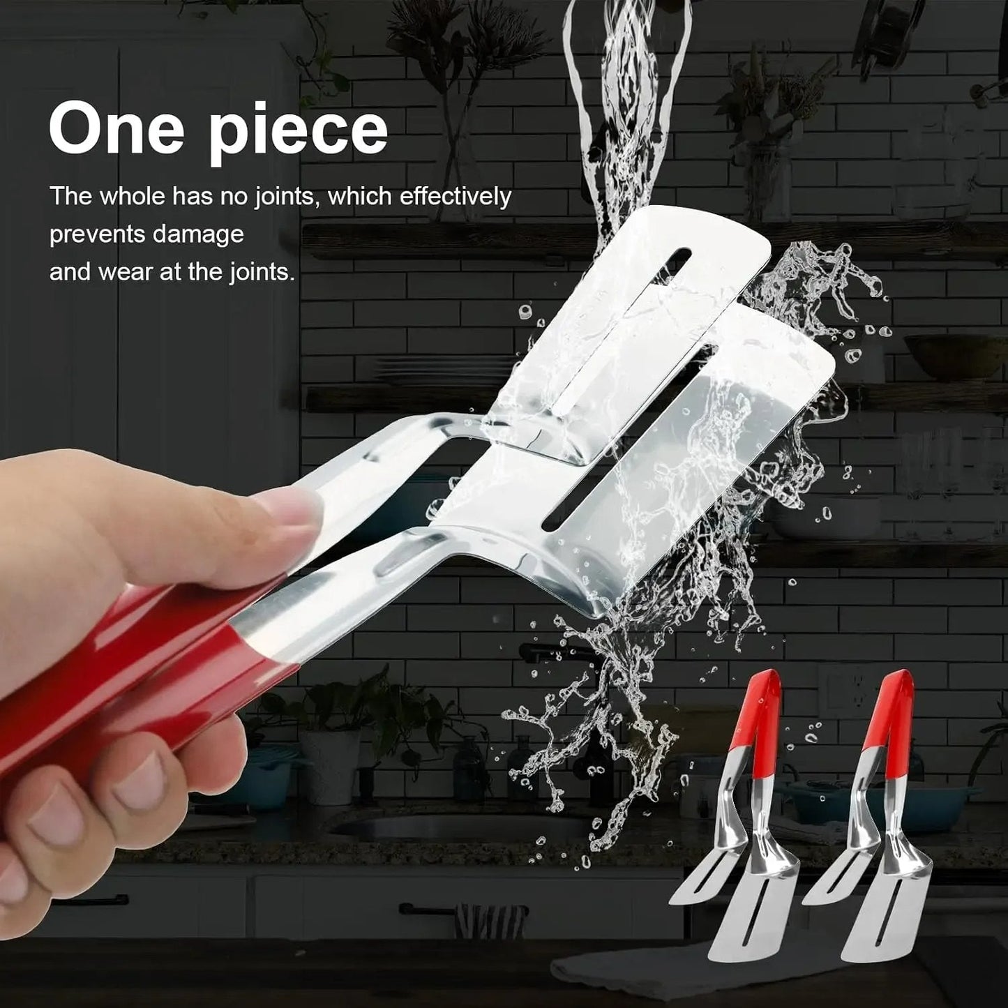 🔥3-in-1 Stainless Steel Kitchen Tongs, BBQ Grill Tongs with Flipper &  Turner