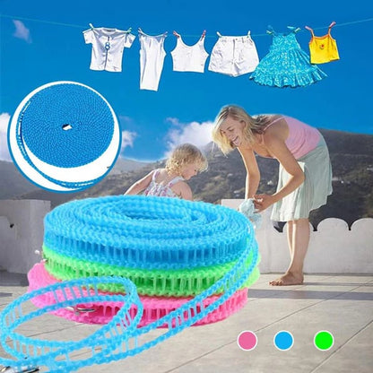 🔥Adjustable Windproof Clothesline with Hooks - Portable Heavy Duty Travel Laundry Line for Outdoor, Backyard, Camping & Indoor Drying