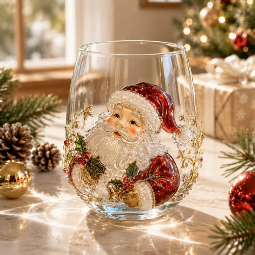 🎅🎄 3D Christmas Glass Art Cup | Luxury Raised Holiday Glassware for Drinks, Decor & Christmas Gifts 🎁