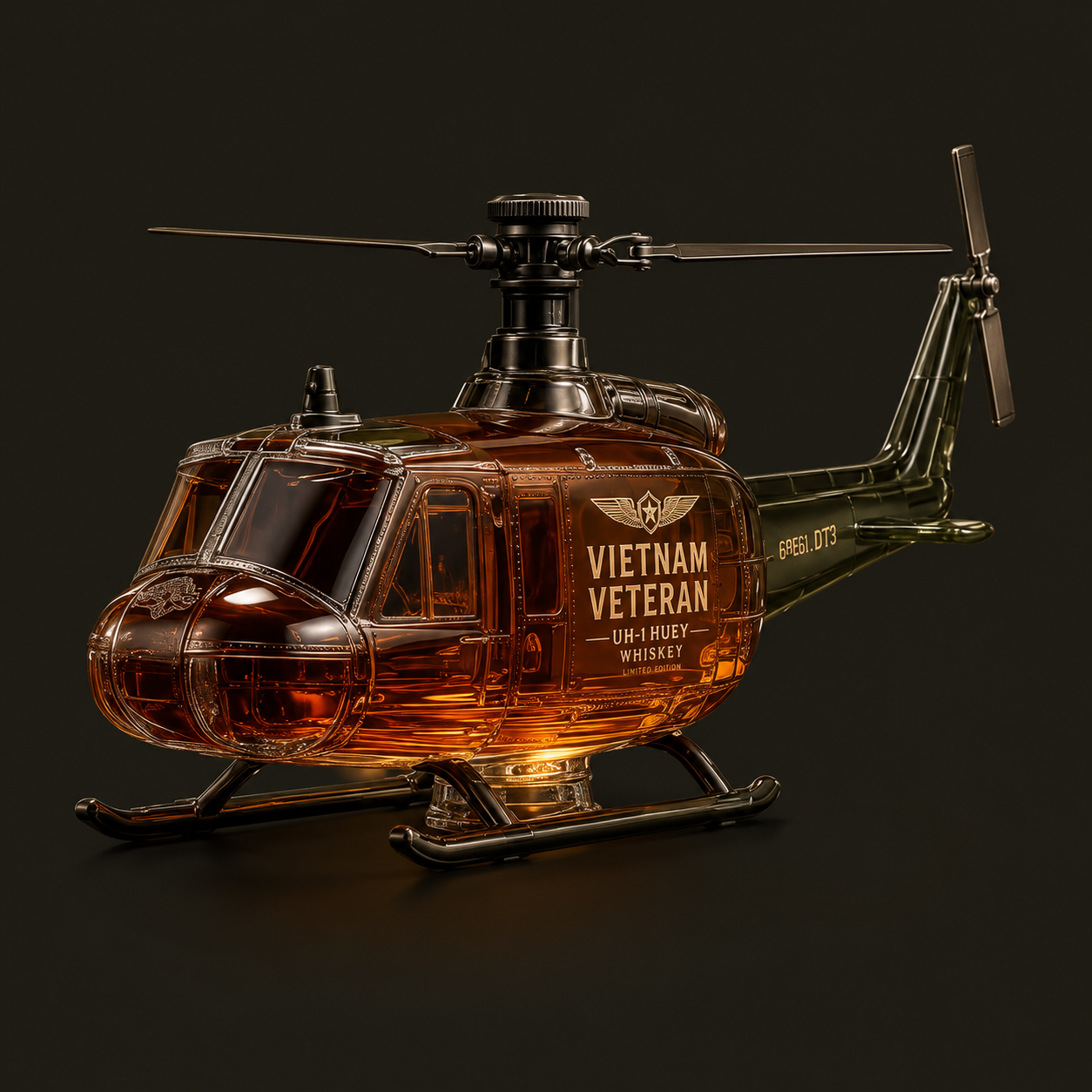 🎖️Vietnam Veteran UH-1 Huey Helicopter 1965-1975 Whiskey Bottle 🚁