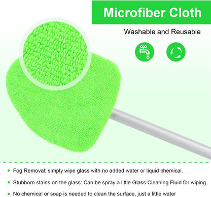 💥 💥 🔥 Windshield Cleaning Tool, Microfiber Car Window Cleaner with 3 Reusable and Washable Microfiber Pads and Extendable Handle