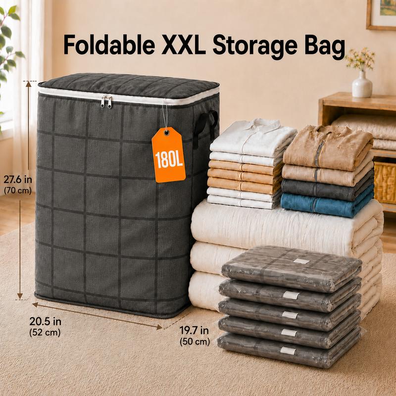Foldable Fabric Clothing Storage Bin, Heavy Duty Dust Proof Quilt Storage Bag with Sturdy Carry Handles for Closet, Dorm, Moving & Household Organizing