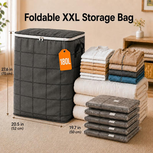 Foldable Fabric Clothing Storage Bin, Heavy Duty Dust Proof Quilt Storage Bag with Sturdy Carry Handles for Closet, Dorm, Moving & Household Organizing