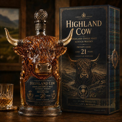 Highland Cow Private Cask 21 Years Cow Head Shaped Scotch Whisky Bottle