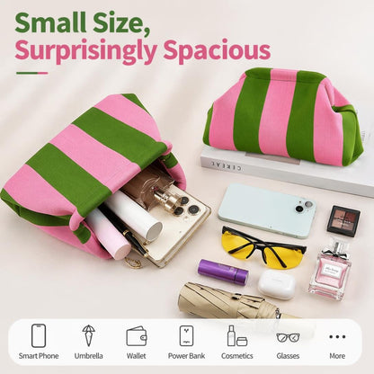 Women's Striped & Diamond Dot Cloud Crossbody Bag, Clip‑Top Closure Casual Handbag for Daily Use