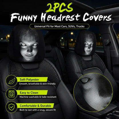 🔥😆 Funny Cartoon Car Headrest Covers – 2PCS Universal Fit  🚗